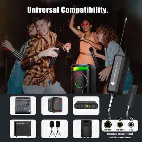 Miniatura 6 de Micrófono inalámbrico - Micrófono de karaoke para cantar - Micrófonos de mano dinámicos dobles recargables con receptor - Micrófono inalámbrico
