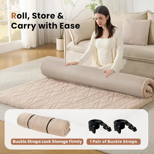Miniatura 3 de Mollydot Colchón japonés de suelo tamaño individual, colchón futón con funda lavable de algodón, tapete enrollable de tatami de 2.5 pulgadas