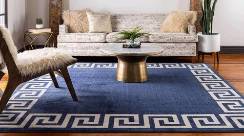 Miniatura 3 de Unique Loom Athens Collection - Alfombra clásica geométrica moderna con diseño de bordes, cuadrada de 8 pies x 8 pies, color azul marino/beige azul