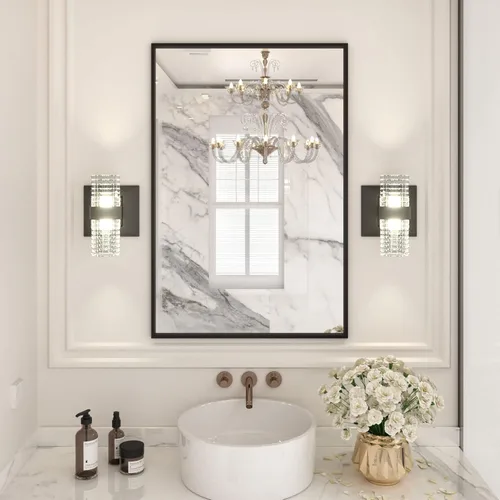 Miniatura 19 de LOAAO Espejo de Baño Rectangular de 22"X30" Negro para Pared, Marco de Aleación de Aluminio Negro Mate, Se Cuelga Vertical u Horizontalmente, Fácil