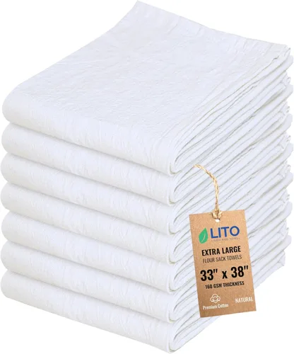 Miniatura 63 de Toallas de saco de harina Toalla de té para manualidades, plato de cocina, toalla de algodón en blanco para bordado, funda de lino para hornear