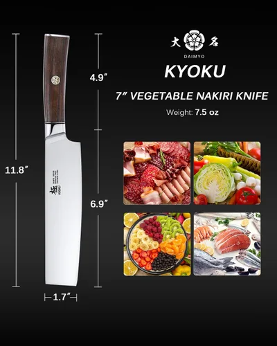 Miniatura 7 de KYOKU Cuchillo Nakiri de 7 Pulgadas - Serie Daimyo - Cuchillo de Verduras con Mango Ergonómico de Palisandro, y Pin de Mosaico - Cuchillo de Cocina