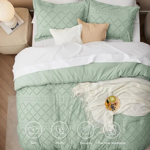 Miniatura 3 de Bedsure Juego de edredón tamaño individual, juego de ropa de cama bohemio con copetudo, estilo bohemio, desgastado y elegante, juego de ropa de cama