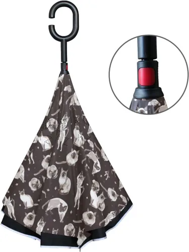 Miniatura 3 de Gatos egipcios - Paraguas invertido con mango en forma de C, impermeable, anti-UV, resistente al viento, para mujer