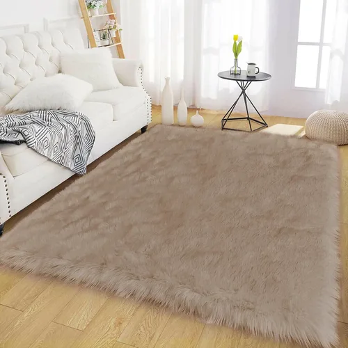 Miniatura 132 de Latepis - Tapete rectangular de piel sintética tipo lana de oveja suave, esponjosa y lavable para sala de estar, dormitorio, sala de juegos o Blanco