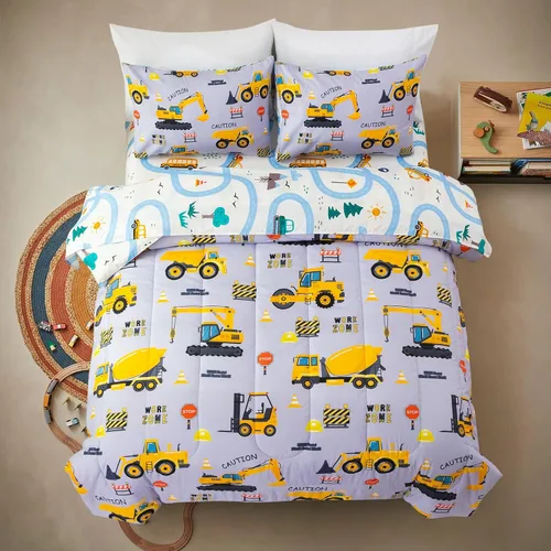 Miniatura 9 de A Nice Night Juego de edredón de 5 piezas de cama en una bolsa, diseño de caricaturas de dibujos animados para niños, juego de ropa de cama de Azul