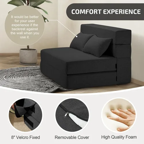 Miniatura 4 de SUYOLS Sofá Cama Plegable con Almohadas - Silla Convertible Sofá de Piso y Colchón para Dormir, Sleeper de Espuma Viscoelástica Plegable para Sala