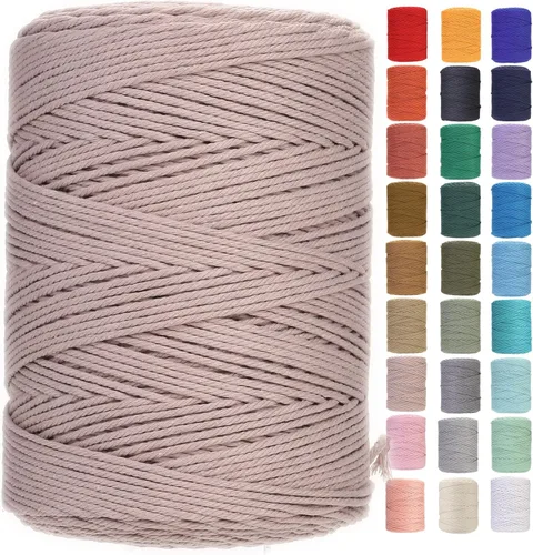 Miniatura 54 de Cuerda de macramé 4 mm x 328 yardas Natural Cuerda de algodón para macramé Cuerda de macramé colorida Cordón de algodón suave Suministros de macramé