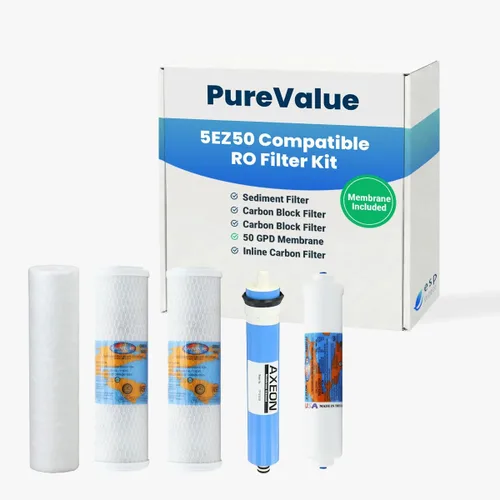 Miniatura 10 de PureValue 5EZ50 - Kit de repuesto de filtro RO compatible con sistema de filtración de agua potable de ósmosis inversa debajo del fregadero