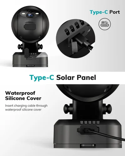 Miniatura 3 de ZUMIMALL Panel solar de 3 W para cámara de exterior inalámbrica, X2/X1/F5, panel solar impermeable IP66 con cable de carga tipo C de 10 pies, fuente
