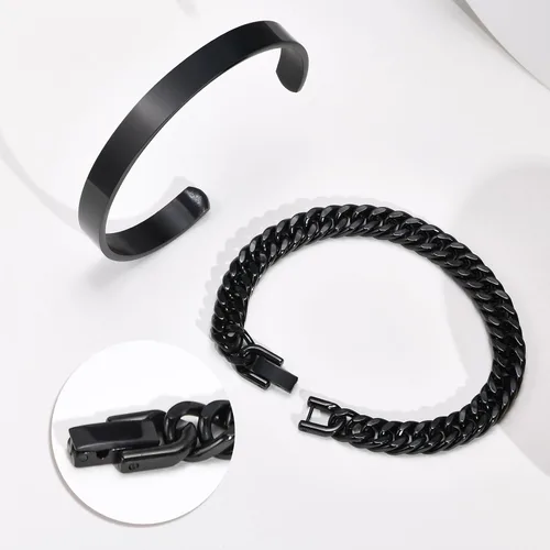 Miniatura 4 de XUANPAI Pulseras de plata personalizadas para hombre, 2 pulseras de acero inoxidable con eslabones cubanos para hombre, joyería de regalo para papá