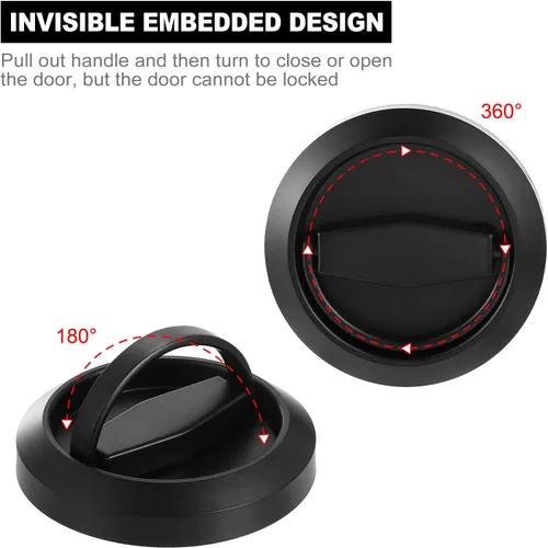 Miniatura 5 de PATIKIL Cerradura redonda de puerta empotrada, manija de puerta empotrada oculta de acero inoxidable 304, tiradores de muebles para puerta de Negro