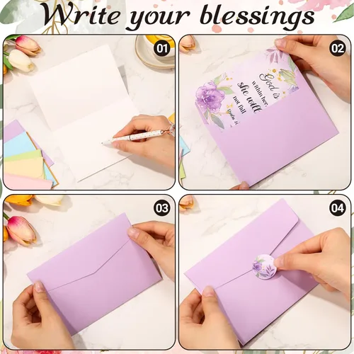 Miniatura 6 de Containlol 24 Piezas Tarjetas de Felicitación Cristianas Inspiradoras con Aliento de las Escrituras Tarjeta Floral de Versículos Bíblicos con Sobres
