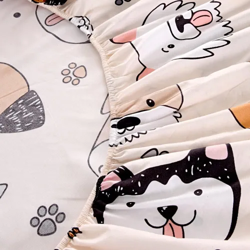 Miniatura 3 de Juego de 2 sábanas bajeras y fundas de almohada suaves para cama con bonitos patrones de cachorros, sábanas estampadas con patrón de perritos para 2