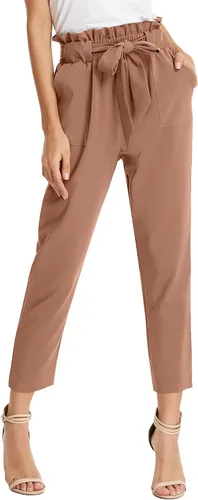 KANCY KOLE - Pantalones paper bag de cintura alta y con bolsillos para mujer, con lazo, estilo casual, pantalones hasta el tobillo de la talla S a