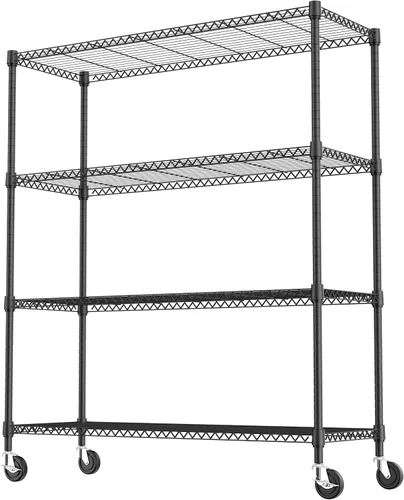 Miniatura 8 de M MZG Estantes de almacenamiento de 4 niveles con carga de 1400 libras, estantes de metal de alambre de metal para almacenamiento, estantes de Negro