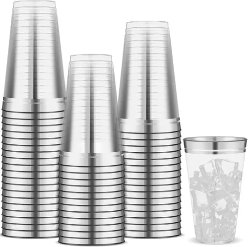 Miniatura 7 de Sliner 50 vasos de plástico duro con doble aro, copas de vino resistentes para vacaciones, Navidad, Año Nuevo, suministros de fiesta de cumpleaños