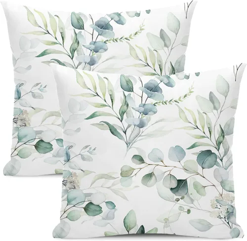 Miniatura 14 de AEIOAE Fundas de Almohada de Primavera de 16x16 Pulgadas Juego de 2, Azul Marino Aguamarina Verde Azulado Vintage con Flores y Pájaros Fundas