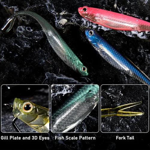 Miniatura 4 de Dr.Fish Señuelos de plástico suave, cebos de cola de horquilla suaves, cebos de natación suaves Jerk Shad de 3 a 4-3/4 pulgadas, cebos de pesca