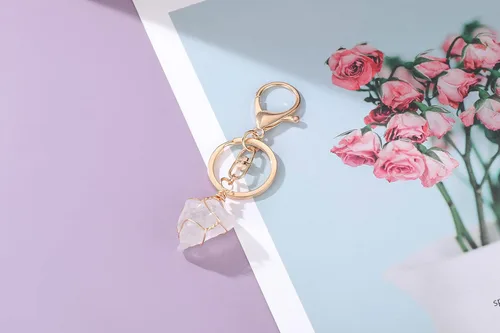 Miniatura 2 de Jovivi Llavero de piedra de cristal de cuarzo crudo natural, envuelto en alambre irregular, llavero de cristal curativo para mujeres y hombres
