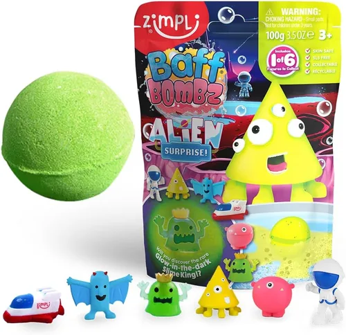 Zimpli Bomba de baño sorpresa alienígena grande para niños, 1 de 6 juguetes alienígenas sorpresa para coleccionar, uno por bomba de baff, regalos de