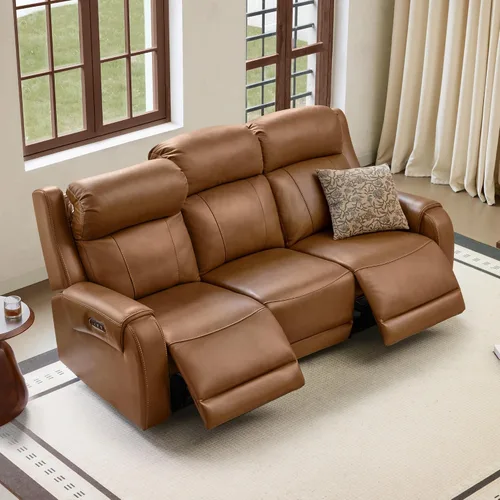 Miniatura 10 de CHITA Sofá reclinable eléctrico de piel auténtica, sofá reclinable con reposacabezas eléctrico, doble motor, puertos de carga USB, sofá reclinable