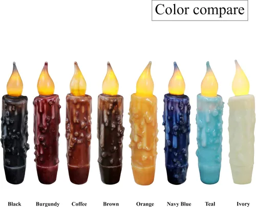 Miniatura 7 de CVHOMEDECO. Velas de cera real sumergidas a mano con temporizador LED con pilas, velas cónicas sin llama primitivas del país, 4-3/4 pulgadas, negro