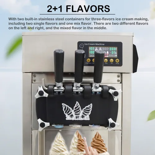 Miniatura 3 de Máquina de helado de servicio suave comercial 3 sabor Máquina comercial del fabricante de helado con pantalla LED 3.5L*2 16-18L/H 110V 1.2kw acero