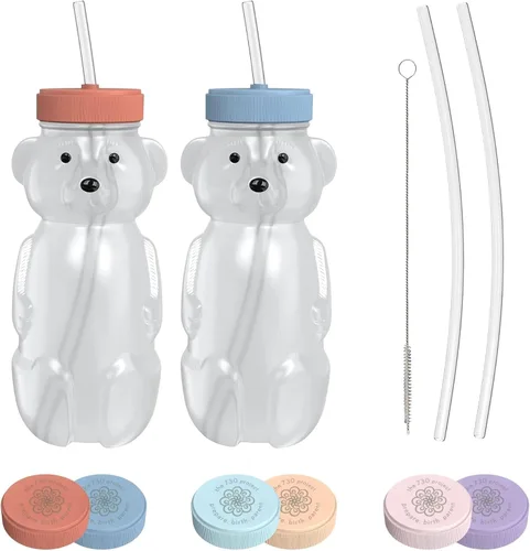 Miniatura 11 de The 730 Project Oso de Miel Taza con Pajita para Bebés, Taza Oso de Miel de 8 oz con Cepillo para Botella, Pack de 2 Tazas de Terapia de Aprendizaje