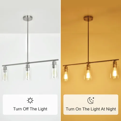 Miniatura 6 de Iluminación colgante de 3 luces de cristal transparente para isla de cocina, níquel cepillado, lámpara colgante de lámpara colgante de comedor