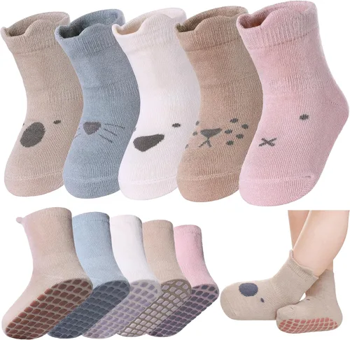 Miniatura 10 de LANLEO Calcetines para bebé y niños pequeños con agarre, calcetines antideslizantes para bebés, niñas y niños, con pinzas, de 6 meses a 5 años