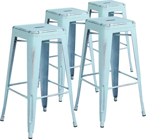Miniatura 15 de Flash Furniture Lily - Juego de 4 taburetes de bar de metal rojo sin respaldo de 30 pulgadas de alto grado comercial para interiores y exteriores