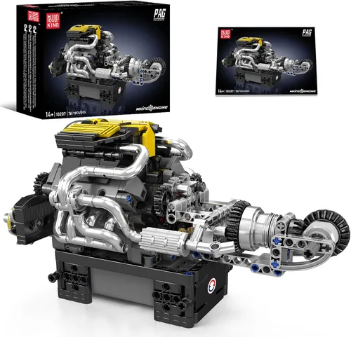 Mould King 10207 Supercar Engine V12 Cilindro, kit de construcción de bloque en forma de V 1:1, juego de bloques de abrazadera con motor, caja de