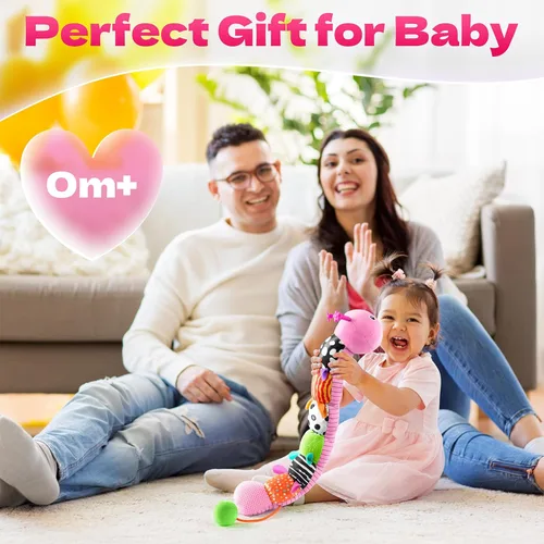 Miniatura 6 de HEMRLY Juguete sensorial para bebé de 0 a 6 meses, peluche musical de oruga con mordedor, arrugado, sonajero, espejo de bebé para el tiempo boca Rosa