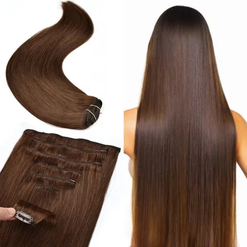 Miniatura 7 de Senmy Extensiones de cabello humano real con broches, doble trama, 4.23 onzas, 7 unidades, extensiones de cabello humano Remy grueso con clip