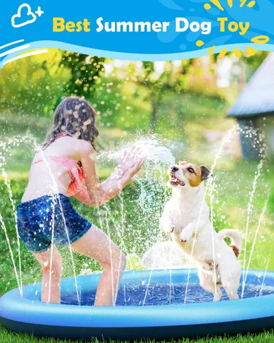 Miniatura 2 de Peteast Alfombrilla grande para salpicaduras para perros, piscina antideslizante con aspersor grueso, azul, 86 pulgadas