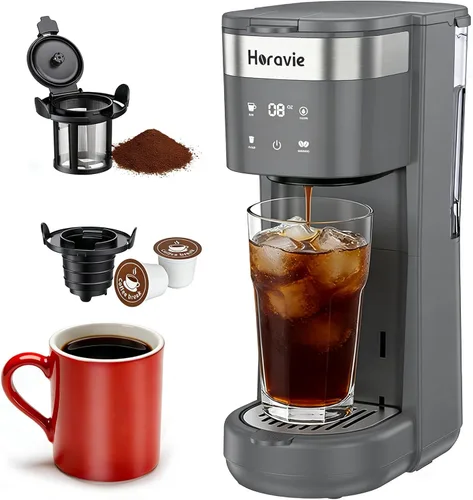 Miniatura 7 de Cafetera de una sola porción todo en 1, apta para taza de viaje de 7.8 pulgadas, cafetera caliente y helada K Cup con 5 tamaños de preparación