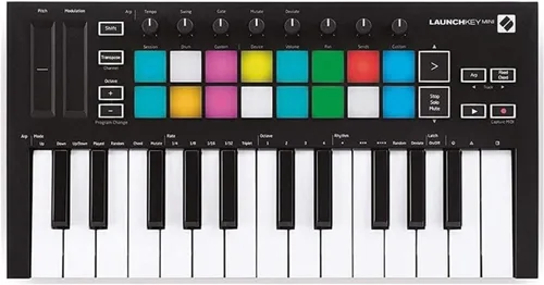 Novation Launchkey Mini [MK3] - Controlador de teclado portátil de 25 teclas, USB, MIDI con integración DAW, modo acorde y arpegiador, para