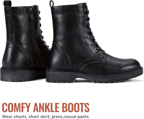 Miniatura 8 de Vepose Botas militares de combate para mujer, botas planas de tobillo en negro, con cremallera interior, estilo 925