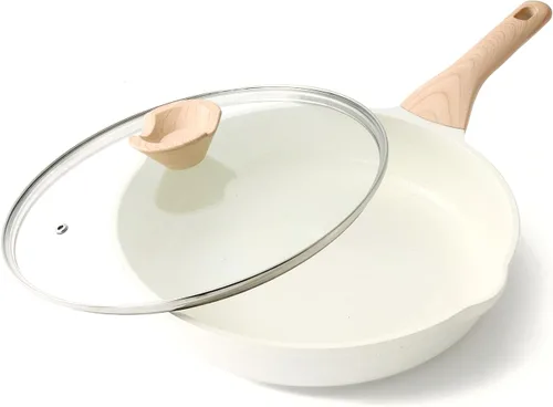 Miniatura 13 de Kordisen - Sartén antiadherente con tapa, sartén de 9.5 pulgadas de granito para huevos y tortillas, saludable y no tóxica, compatible con Granito