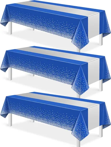 Miniatura 35 de MASHAN 1 mantel negro y azul para decoración de fiesta, mantel de plástico negro impreso azul, funda rectangular desechable para cumpleaños, boda