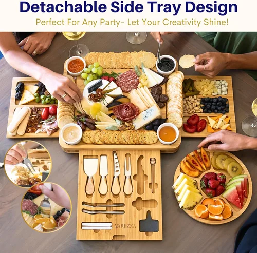 Miniatura 2 de Juego de tablas de charcutería – Tabla grande de queso de bambú y plato con accesorios de charcutería, regalos de inauguración de la casa