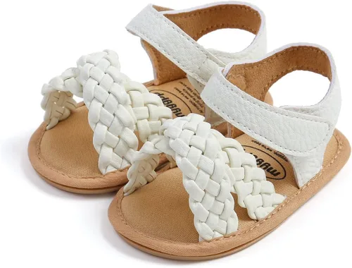 Miniatura 5 de COSANKIM Sandalias de bebé niña suela de goma verano al aire libre bebé primer caminante cuna vestido zapatos bebé sandalias, 06 blanco