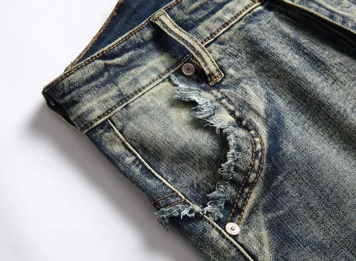Miniatura 9 de XIMXIMMTIAN Jeans de mezclilla para hombre estilo motociclista, lavados, desgastados, ajustados y rectos