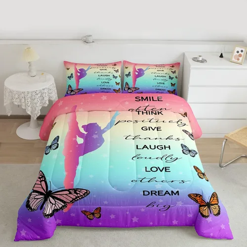 Miniatura 95 de Erosebridal Juego de ropa de cama de princesa de ballet, tamaño Queen, juego de edredón de 3 piezas para niñas bailarinas de ballet, lindo juego