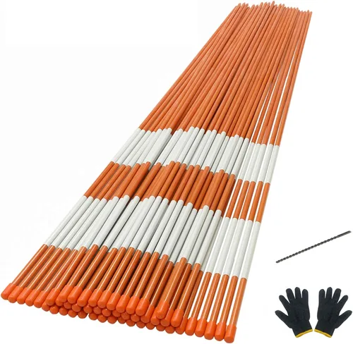 Sunnyglade Juego de 50 marcadores reflectantes de fibra de vidrio de 48 pulgadas de diámetro con broca de acero y guantes de protección para
