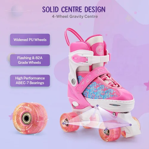 Miniatura 3 de Gonex Patines de ruedas para niñas, niños y mujeres con todas las ruedas iluminadas, patines ajustables para principiantes, niños pequeños y rosa