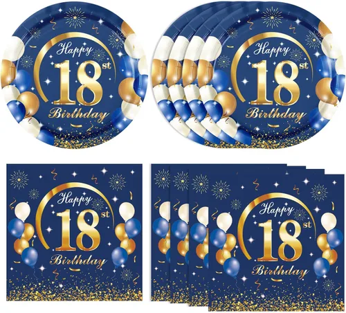 Miniatura 7 de 40 piezas de decoración para el 70 cumpleaños de hombres, azul marino y dorado, decoración de fiesta de cumpleaños feliz, incluye platos