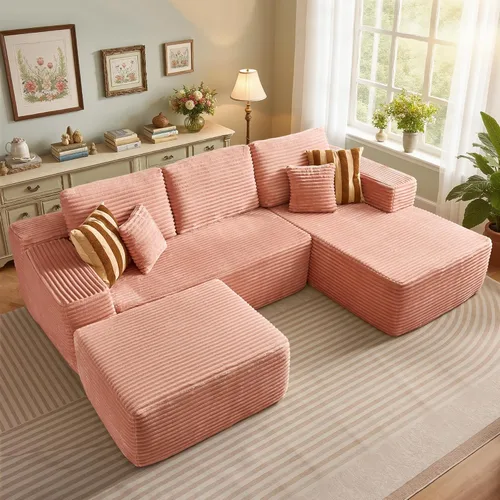 Miniatura 55 de 106" Cloud Boneless Couch with Chaise, L-Shape Deep Seat Sectional Couches, No Assembly Required, Convertible Modular Sleeper Sofa Bed, Living Room
