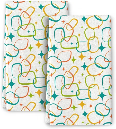 Juego de 2 toallas de cocina modernas de mediados de siglo, toallas de mano absorbentes, paños de cocina retro para cocinar, hornear, baño, granja,